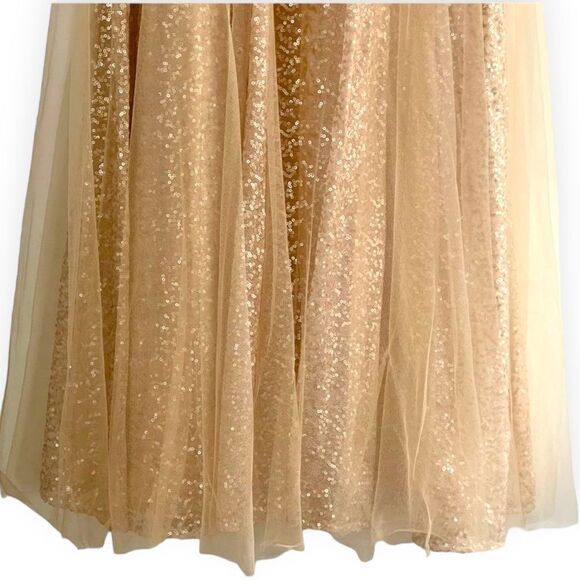 Val Stefani V-Cut Tulle Overlay Sleeve Sequin Bead Lace Embellished Gown Dress - Picture 12 of 17